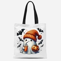 Sac fourre-tout en toile blanche avec fantôme mignon au chapeau et lanterne citrouille - Motif Fantôme et Citrouille (FBDT03-1)