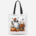 Sac fourre-tout en toile blanche avec imprimé fantôme d'Halloween, citrouille et tournesol - Motif Fantôme avec Lunettes de Soleil (FBDT03-3)