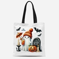 Sac fourre-tout Halloween en toile avec fantôme mignon et citrouille imprimée - Motif Fantôme avec Tombe RIP (FBDT03-5)