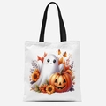 Sac fourre-tout en toile blanche avec imprimé fantôme d'Halloween et citrouille - Motif Fantôme Citrouille Tournesol (FBDT03-6)