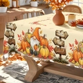 Rectangular Thanksgiving gnome tablecloth with Hello Fall pumpkin and maple leaf print - Gnome Pumpkin Style (ZB696-5) / 40*60cm Brushed Fabric