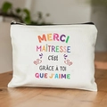 Linnen make-uptas met Merci Maitresse print en zwarte ritssluiting voor leraren - 21.5*15cm Hoge Dichtheid Linnen / Kleurrijk Hart Bedankt (TSND29-12)