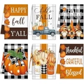 Set of 6 microfiber dish towels with autumn pumpkin, sunflower, and gnome prints - Autumn Elements 6-Piece Set (MJBT73-8) / 40*60cm