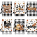 6-pack Thanksgiving microfiber dish towels featuring pumpkins and maple leaves patterns - Plaid Festive 6-Piece Set (MJBT73-10) / 40*60cm