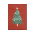 Christmas wall hanging featuring a stylized green tree on premium red textured fabric - Red Background Christmas Tree Style (DQ04-1)