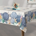 Détail de nappe nautique avec coquillages bleus et étoiles de mer sur tissu lin - Tissu brossé / 40x60cm / Coquillage (ZB694-10)