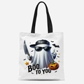 Sac fourre-tout en toile blanc pour Halloween avec fantôme mignon et texte BOO TO YOU - Motif Fantôme BOO TO YOU (FBDT03-9)