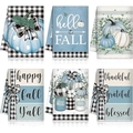 Set of 6 Thanksgiving microfiber dish towels featuring autumn pumpkins and maple leaf designs - Fresh Blue Pumpkin 6-Piece Set (MJBT73-11) / 40*60cm
