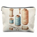 Canvas sewing kit organizer bag with vintage spool and scissors print on white background - 21.5*15cm / Retro Sewing Tools (TSND50-18)
