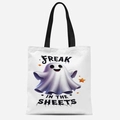 Sac fourre-tout en toile blanche avec imprimé fantôme violet et texte stylé - Motif Fantôme Slogan Drôle (FBDT03-11)
