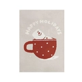 Christmas wall hanging with red mug and marshmallow happy holidays design on fabric - Red Mug Marshmallow Style (DQ04-4)