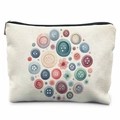 Close-up of cream canvas storage bag featuring colorful button print and silver zipper - 21.5*15cm / Button Floral Round Mark (TSND50-6)