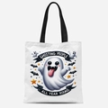 Sac cabas en toile blanche avec anses noires et imprimé fantôme d'Halloween mignon - Motif GHOSTING ALL YEAR ROUND (FBDT03-12)