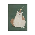 Christmas wall hanging featuring a cute cartoon white cat with festive party hat - Green Background Festive Cat Style (DQ04-6)