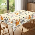 Nappe rectangulaire avec des chats de dessin animé et des fleurs sur table bois - Tissu brossé / 40x60cm / Chat de Dessin Animé (ZB694-4)