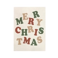 Merry Christmas canvas wall hanging with red and green text on cream woven fabric - Artistic Font Merry Christmas Style (DQ04-7)