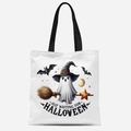 Sac fourre-tout blanc d'Halloween avec fantôme mignon et bandoulières noires - Motif Fantôme WAITING FOR HALLOWEEN (FBDT03-14)