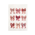 Christmas bow pattern set with red and white gingham and polka dots on linen fabric - Nine Grid Bow Patch Pattern (DQ04-8)