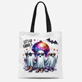 Sac fourre-tout en toile blanc avec imprimé Let's Go Ghouls et poignées noires de fête - Motif Fête LET'S GO GHOULS (FBDT03-15)