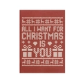 Red Christmas wall tapestry with All I Want For Christmas Is You knit text - All I Want For Christmas Is You Text (DQ04-11)