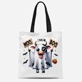 Sac fourre-tout en toile blanche avec imprimé vache fantôme d'Halloween et anses noires - Motif Vache Fantôme (FBDT03-16)