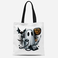Sac fourre-tout d'Halloween en toile blanche avec imprimé fantôme et anses noires - Motif Fantôme au Téléphone (FBDT03-17)