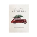 Minimalist Christmas wall banner with red vintage car and green tree on fabric texture - Red Car Christmas Tree Style (DQ04-14)