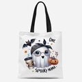 Sac fourre-tout Halloween blanc avec imprimé fantôme One Spooky Mama et anses noires - Motif Fantôme ONE SPOOKY MAMA (FBDT03-19)