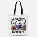Sac fourre-tout Halloween blanc avec imprimé fantôme et anses noires pour le quotidien - Motif Fantôme READ MORE BOOKS (FBDT03-20)