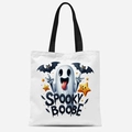 Sac fourre-tout d'Halloween blanc avec imprimé fantôme mignon et texte Spooky - Motif Fantôme Spooky Boobe (FBDT03-21)