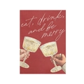 Deep red Christmas banner with canvas texture featuring a champagne celebration illustration - Burgundy Background Celebrating Cheers Style (DQ04-24)
