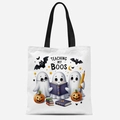 Sac fourre-tout blanc en toile Halloween avec imprimé fantômes Teaching My Boos - Motif Fantôme Enseignant (FBDT03-23)