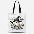 Sac fourre-tout Halloween en toile avec imprimé fantôme et texte Trick or Teach - Motif Fantôme Trick or Teach (FBDT03-26)