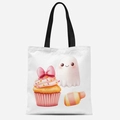 Sac fourre-tout en toile blanche avec imprimé fantôme d'Halloween et anses noires - Motif Fantôme Dessert Party (FBDT03-34)