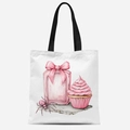 Sac fourre-tout en toile blanche avec motifs d'Halloween à l'aquarelle et anses noires - Motif Araignée Rose et Fantôme (FBDT03-37)