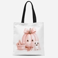 Sac fourre-tout Halloween mignon avec fantôme et citrouille en blanc et noir - Motif Fantôme Citrouille Panier Bonbons (FBDT03-40)
