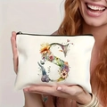 Cream canvas makeup bag featuring floral letter S and black metal zipper closure - Letter S (TSND27-19) / 21.5x15cm