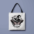 White canvas tote bag featuring a gothic skull moth design and Basic Witch text - Basic Witch (FBDT01-5)