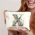 Canvas makeup bag featuring floral letter K design with black zipper closure - Letter X (TSND27-24) / 21.5x15cm