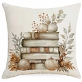 Gedetailleerde close-up van retro kerstkussensloop met vintage boeken en ornamenten - Vintage Boeken en Ornament Patroon (DYM386-2)