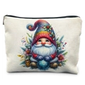 Winter watercolor Christmas gnome makeup bag made of durable cream canvas with zipper - Gnome with Blue Ornament Style (TSND58-19)