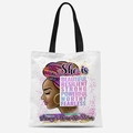 Sac fourre-tout en toile blanche avec portrait de femme noire et texte motivant - Style Bandeau Léopard (TFBD36-1) / 33*39cm