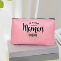 Trousse de maquillage rose en toile avec texte français pour cadeau fête des mères - JE TAIME ma petite Maman CHÉRIE (TSND40-8)