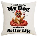 Detail of linen cushion cover with funny dog quote and wine drinking poodle print - Teddy With Wine Illustration (DYM390-5) / 45*45cm Linen Single-Sided No Insert