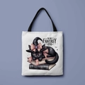 White canvas tote bag featuring black cat witch and 'IN MY FANTASY ERA' print - Fantasy Era Black Cat (FBDT01-14)