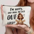 Close-up of cream canvas pouch featuring vintage pop-art print and a black zipper closure - Honest Not Mean Illustration With Quote (TSND56-5) / 21.5*15cm