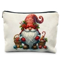 Winter watercolor Christmas gnome makeup bag with festive floral and holly patterns - Red Patterned Hat White Beard Gnome Style (TSND58-10)