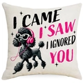 Detail view of linen cushion cover featuring a dog illustration and sarcastic quote - Headphones Sunglasses Black Dog Illustration (DYM390-2) / 45*45cm Linen Single-Sided No Insert