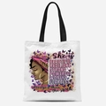 Sac fourre-tout en toile avec imprimé femme africaine et papillons violets avec anses - Foulard Rose Gold Papillon Violet (TFBD36-16) / 33*39cm