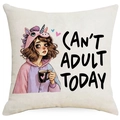 Retro girl illustration pillow cover with Can't Adult Today quote for home decor - Pink Pajama Girl Style (DYM388-1) / 45x45CM Single Sided Linen